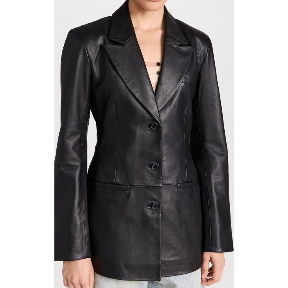 Reformation x VEDA Hal Fitted Lambskin Leather Blazer Black Size XS